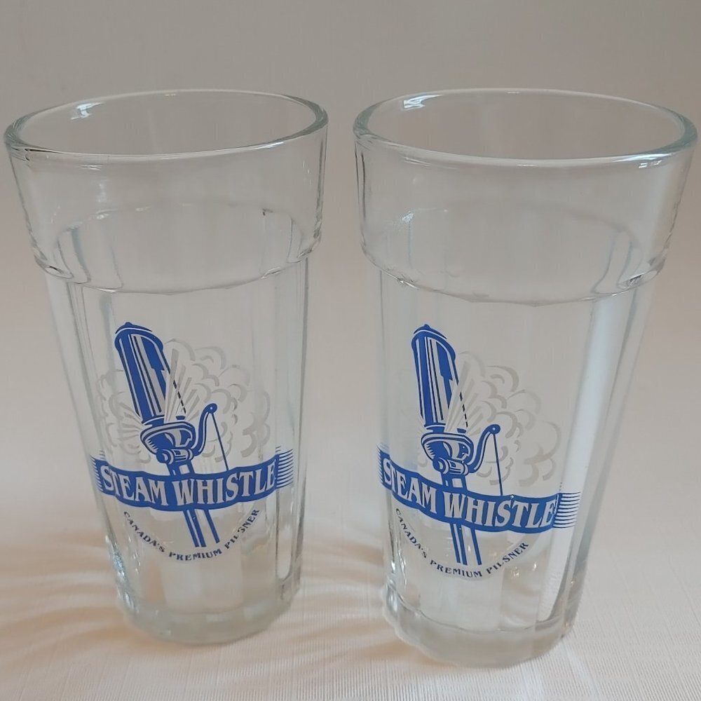 Steam Whistle Malt Glass PAIR Old Logo Vintage GLASS Premium Pilsner